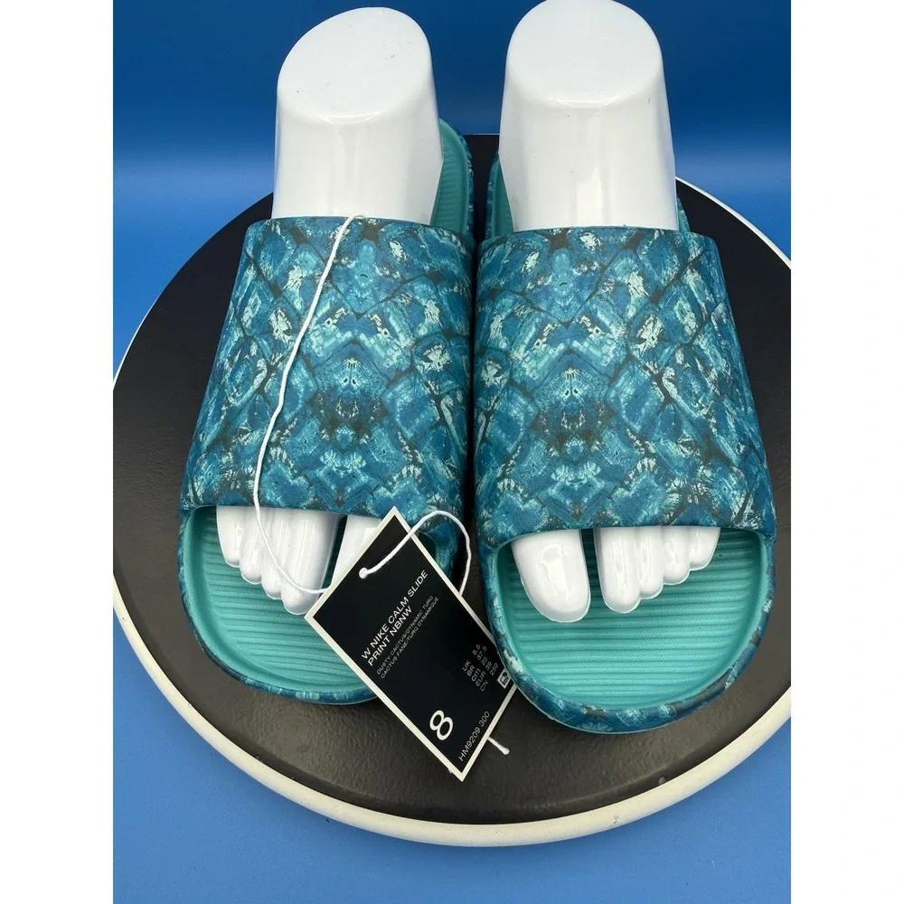 Nike Calm x NorBlack NorWhite Women's Size 8 Turquoise Slip On Slides Sandals‎